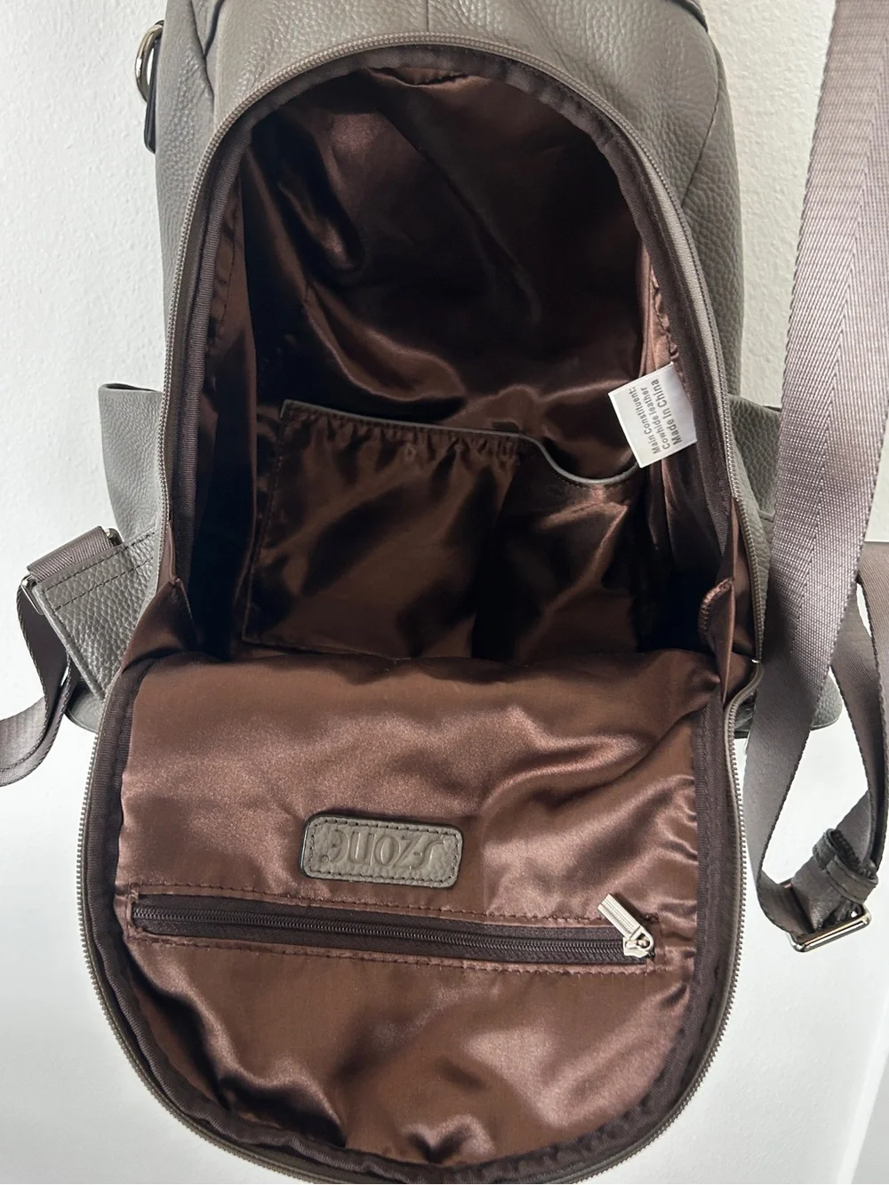 S-ZONE Leather Backpack Purses for Women Antitheft Bag - Medium - Grey